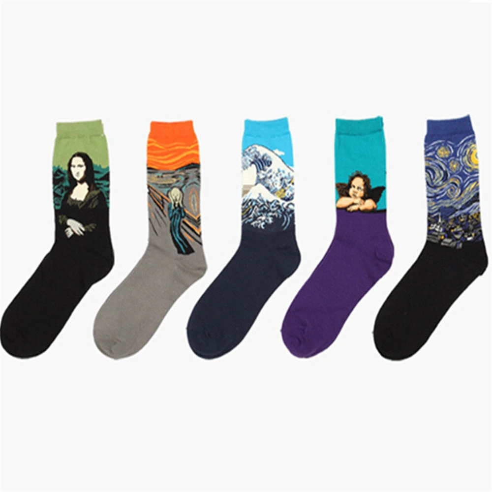Hot Dropshipping Autumn Winter Retro Women New Art Van Gogh Mural World Famous Oil Painting Series Men Funny Happy Socks