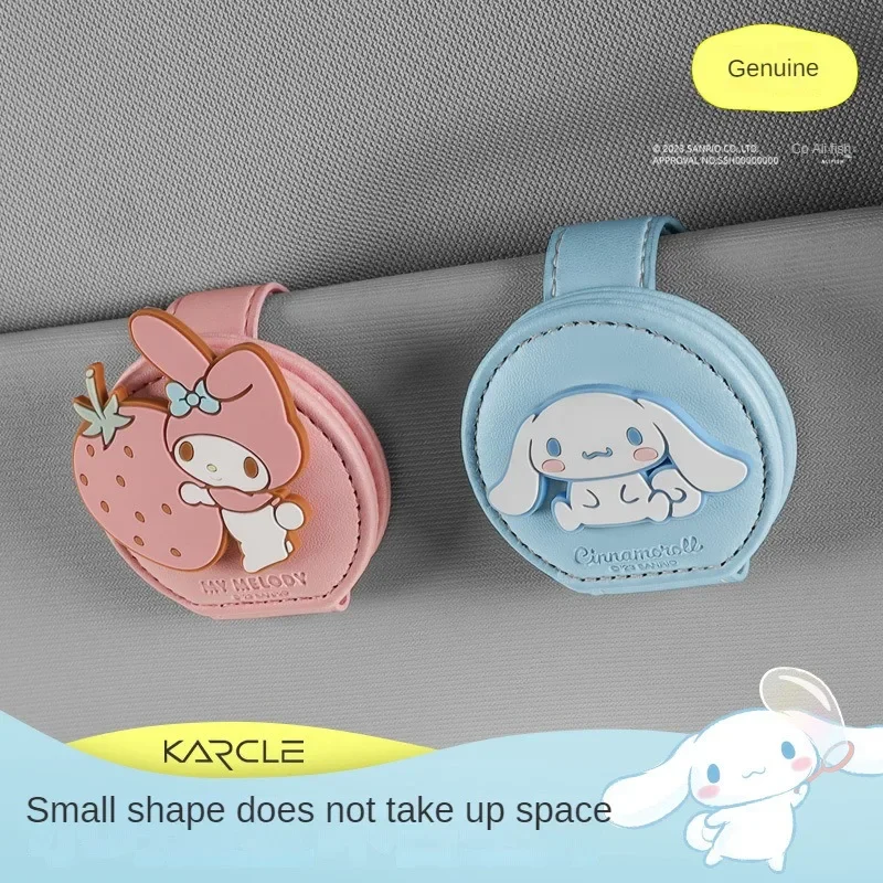 

Kawaii Sanrio Vehicle Glasses Clip Anime Cinnamoroll Mini Magnetic Attraction Eyeglass Frame Cute Leather Sunglasses Storage Box