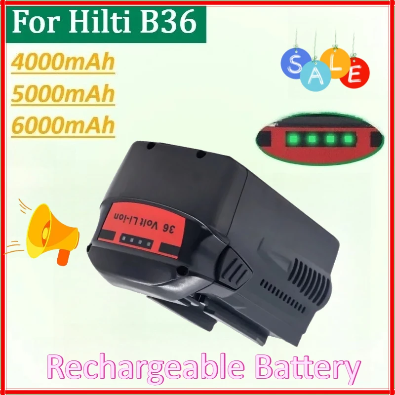 

New Li-Ion Battery for Hilti 36V 6000mAh Electric Drill Electric Plate Hand Rechargeable Replacement Model 3.9 B36/B 36/6.0 B36