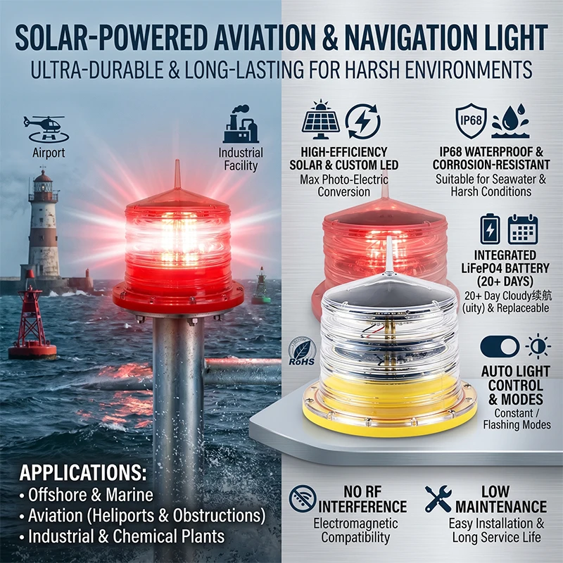 Solar Marine Navigation Beacon Light Waterproof Boat Signal Lamp Lake Aquaculture Dock Anti Collision Warning Light