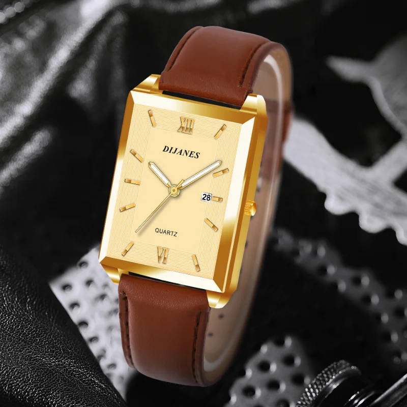 Fashionable Classic Men Watches Men's Square Calendar PU Leather Male Wristwatches ideal Choice for Gifts Father's Day Gift