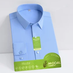 Modal Anti-Wrinkle Men Shirt Long Sleeves Dress Shirts For Men Slim Fit Camisa Social Business Blouse White Office Shirt S-5XL