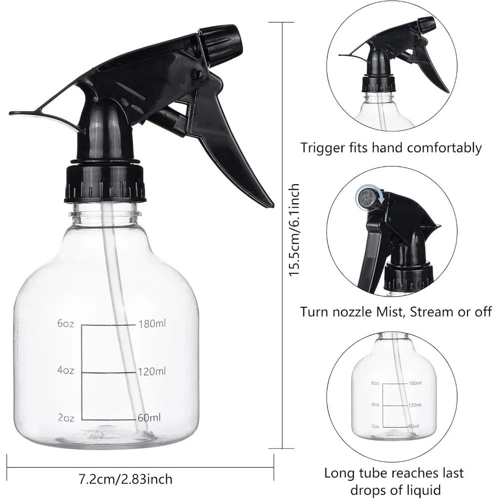 8 pcs 8.5oz Large Plastic Spray Bottles Heavy Duty Spraying Bottles with Measurement and Black Trigger Sprayers for Cleaning