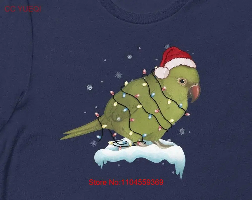 Holiday Indian Ring Necked Parakeet Bird Wrapped in Christmas Lights T shirt long or short sleeves