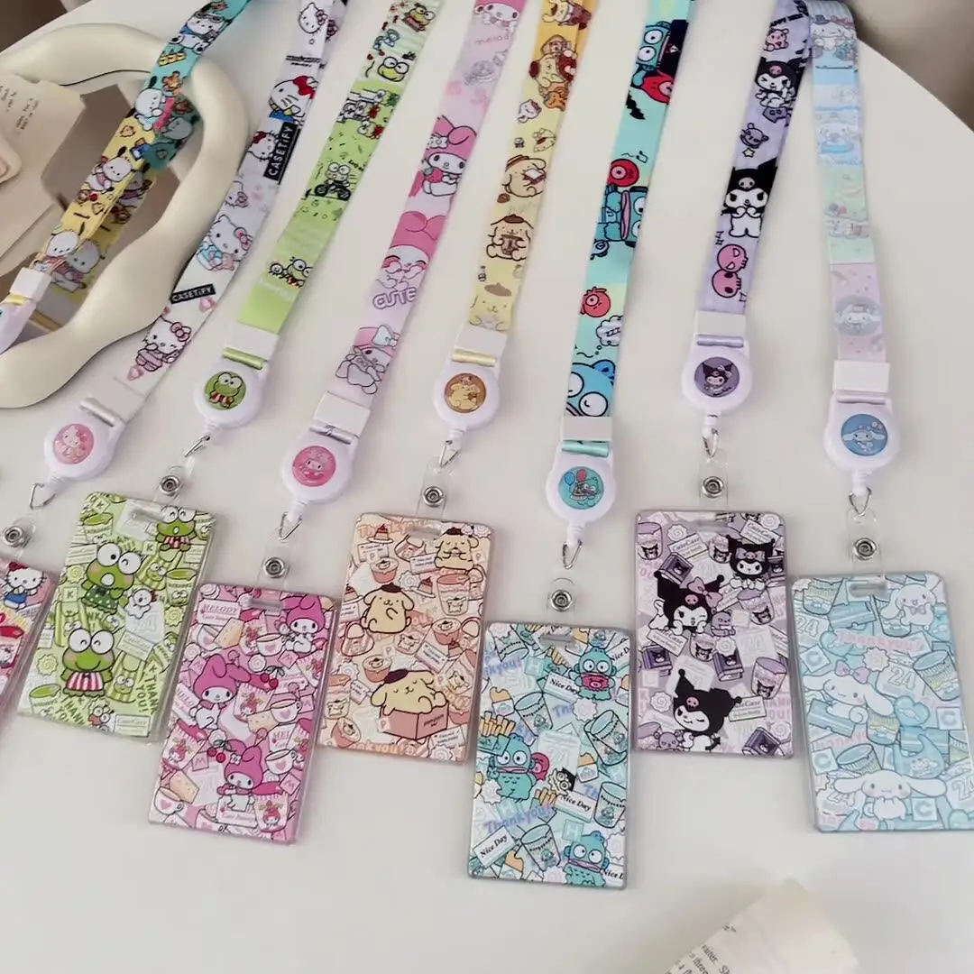 

Kawaii Kuromi ID Card Holder with Retractable Lanyard Cartoon Keychain for Students & Kids