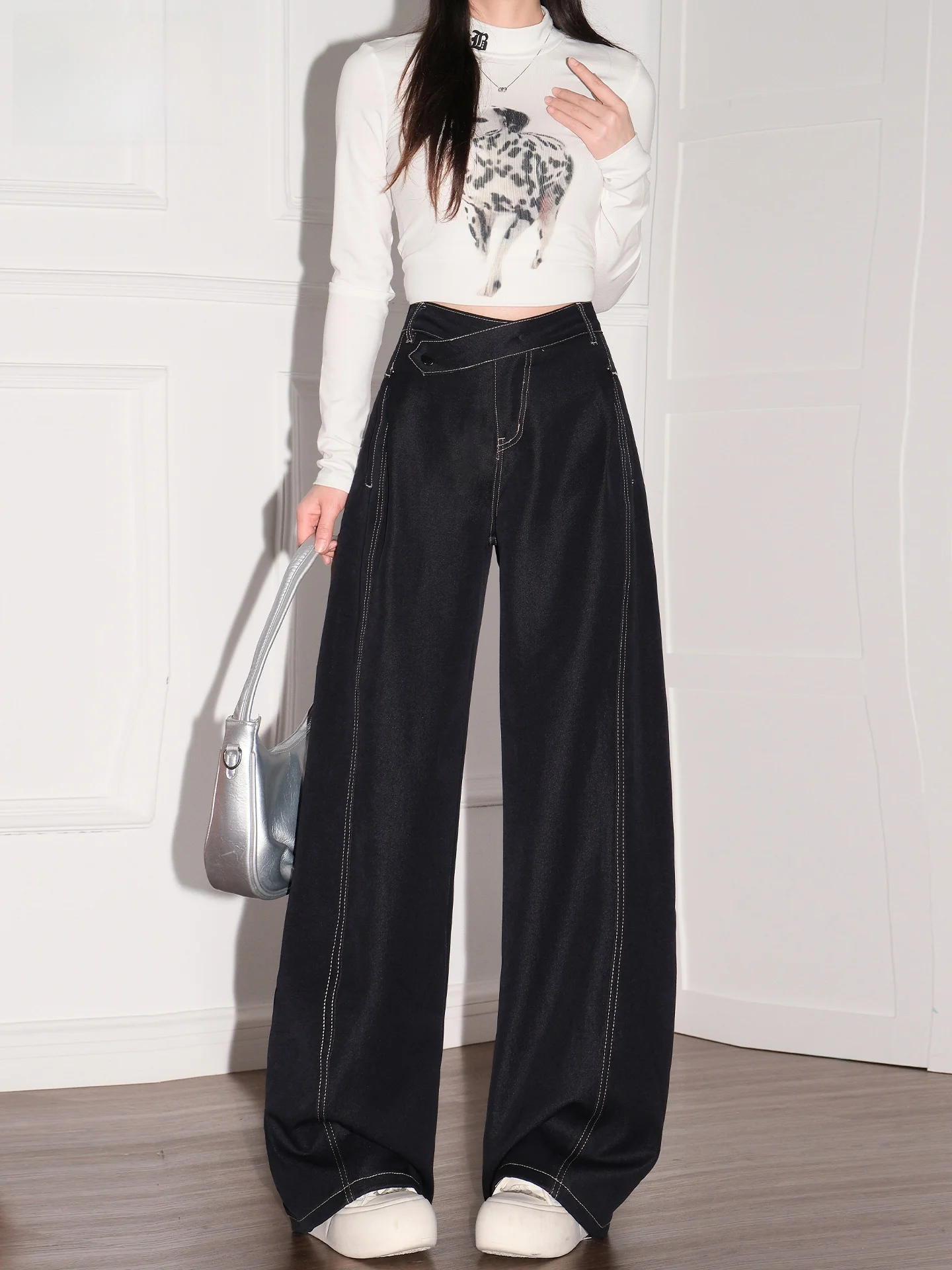 

Джинсы с высокой талией в американском стиле, широкие, свободного кроя, для женщин, с эффектом похудения, летние, повседневные, прямые, в пол