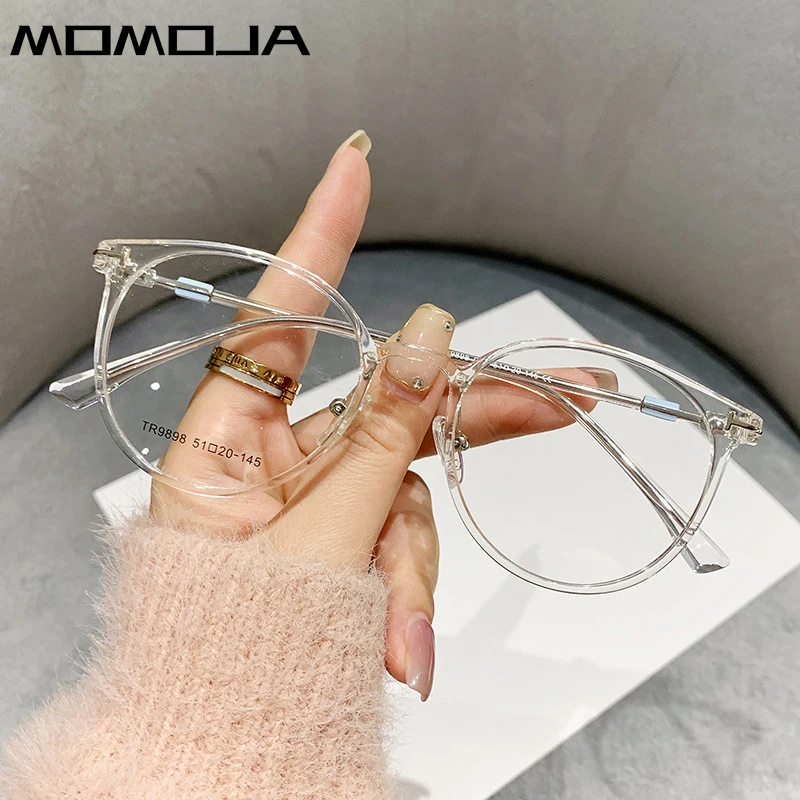 MOMOJA Fashion Men\'s Retro Round Glasses Frame Ultra-Light TR90 Alloy Optical Prescription Women\'s Eyeglasses Frames TR9898