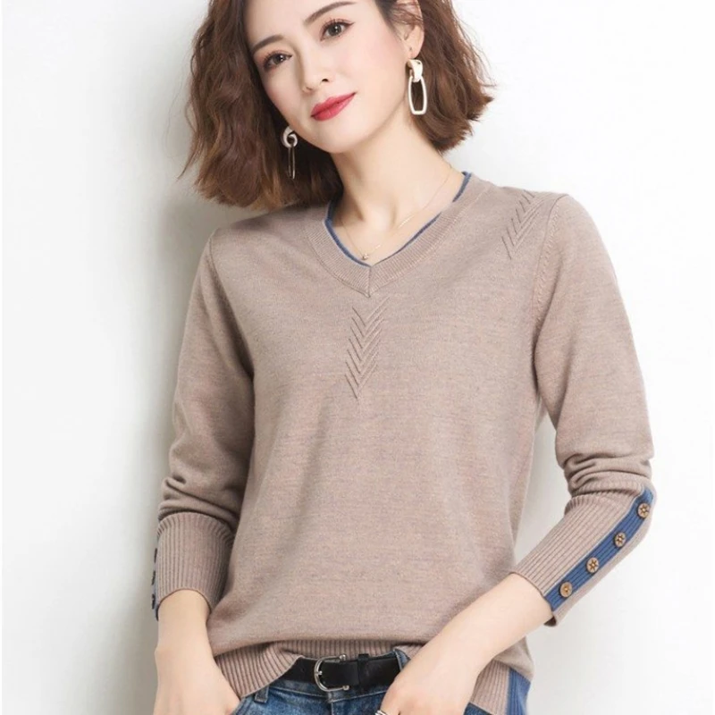 Women V-Neck Slim Sexy Sweater Knit Long Sleeve Solid Bottoming Sweater Casual Pullovers For Women 2024 Autumn Winter