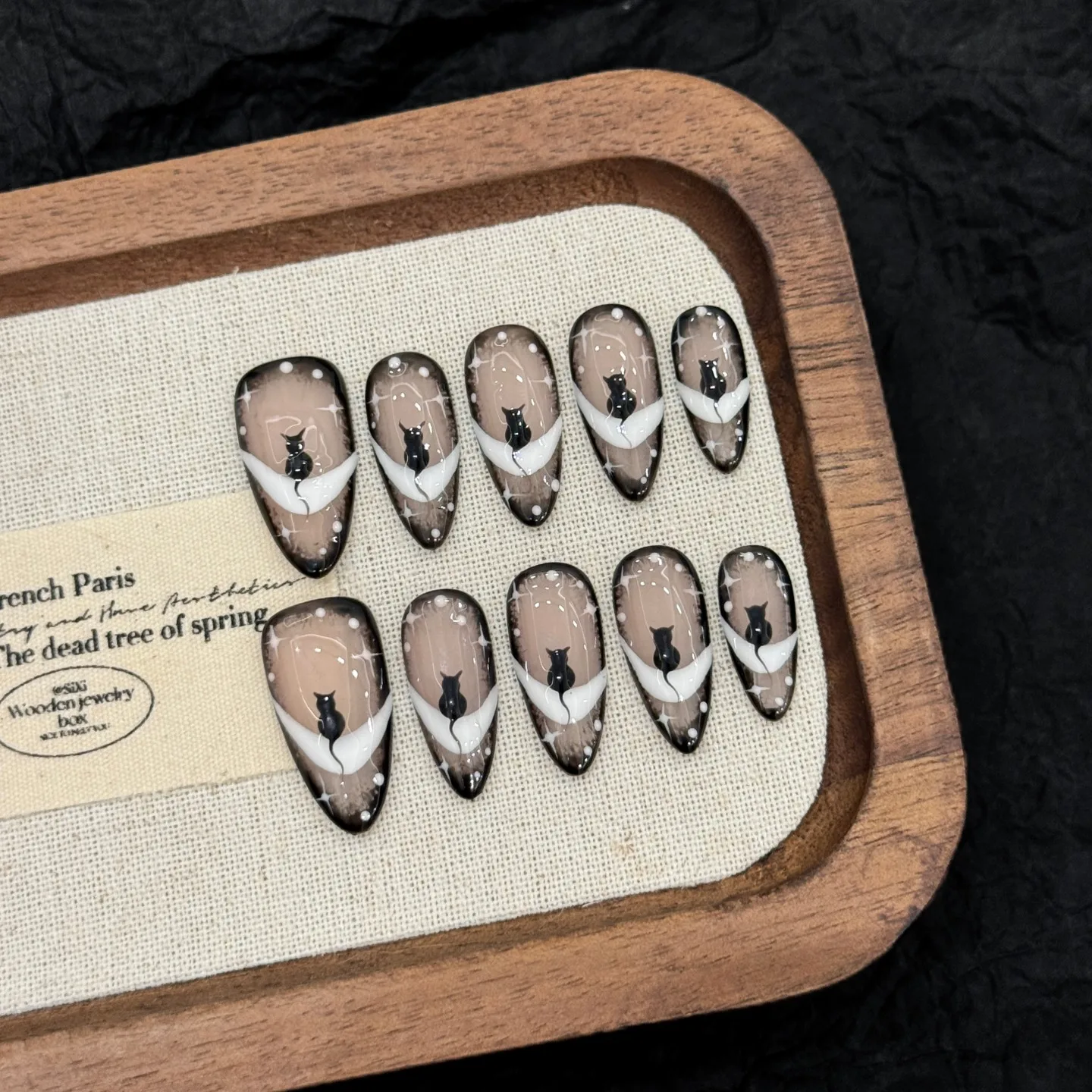 10 pièces presse à la main sur les ongles elfe foncé gothique Punk chat conception faux ongles amovibles