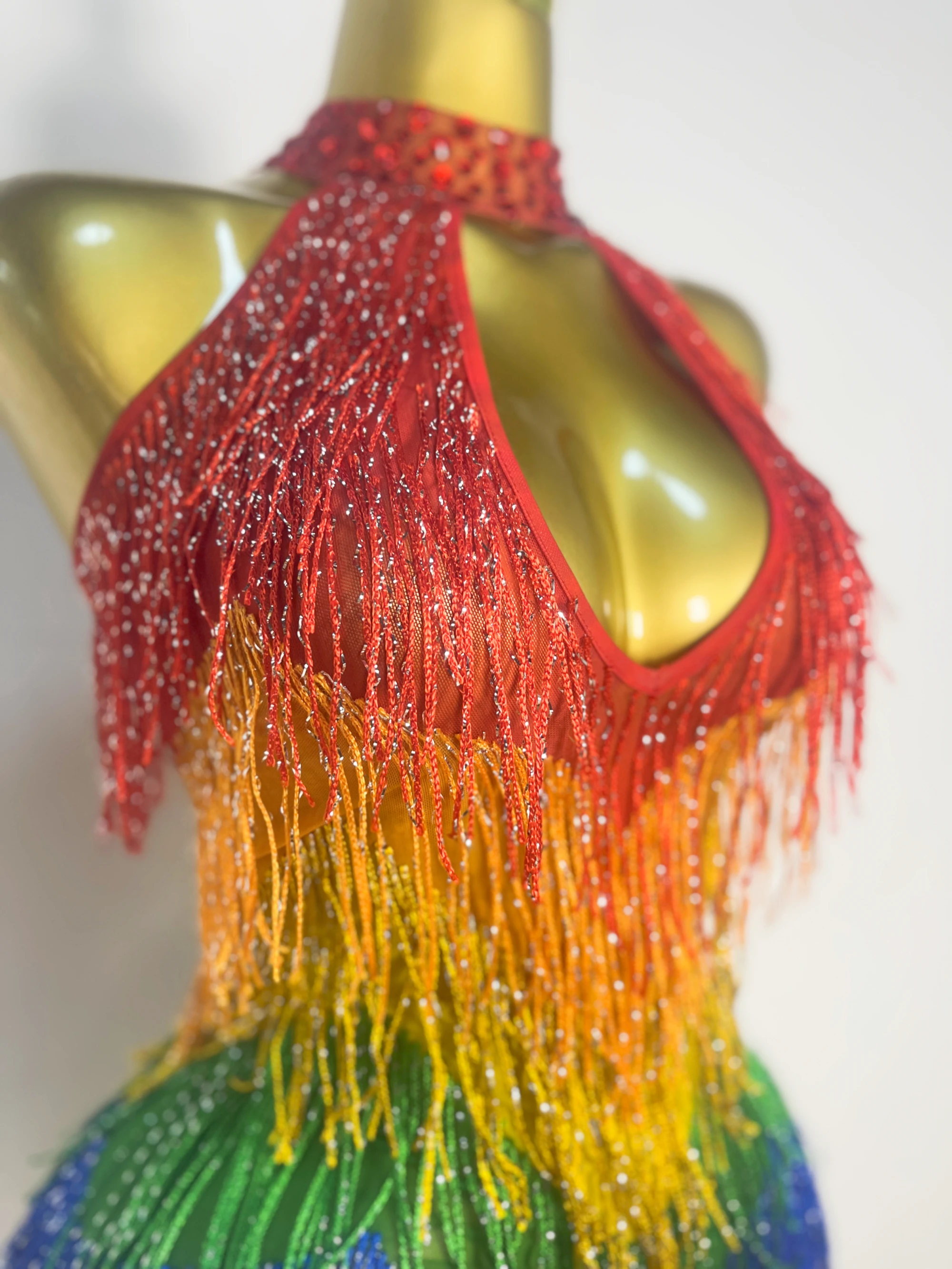 Nightclub Party Celebrate Birthday Wear Rainbow Sequins Tassels Women Sexy Off the Shoulder Keyholes Bodycon Mini Bodysuit