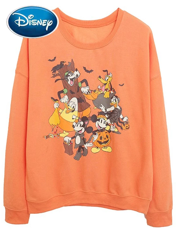 Disney Sweatshirt Fashion Mickey Mouse Daisy Donald Duck Halloween Cartoon Print Women O-Neck Long Sleeve Jumper Tops Female