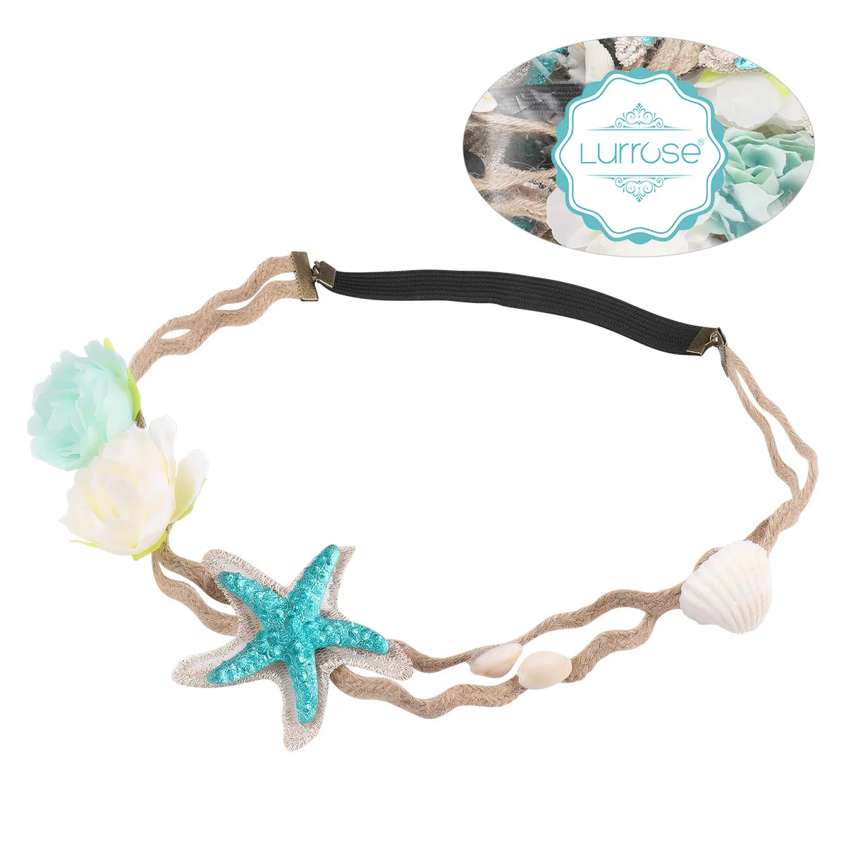 Flower Shell Beach Headband Strong Elastic Bridal Wedding Party Hair Accessory for 53 to 59 cm Head Girth