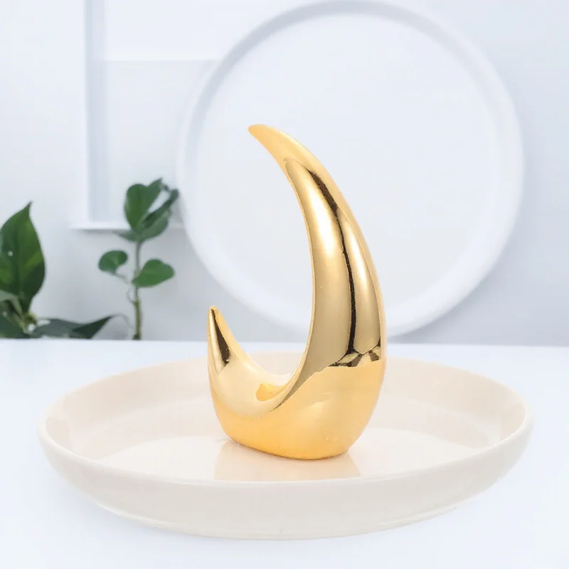 

1Pcs Ceramic Jewelry Storage Tray Golden Moon Pattern Porcelain Ring Necklace Earrings Display Organizer Ceramic Jewelry Tray