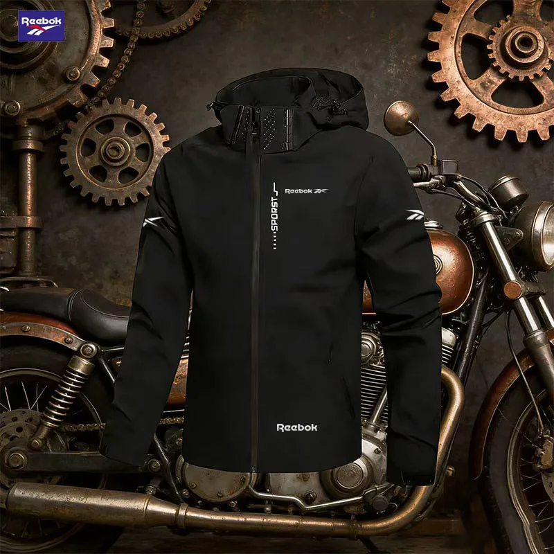 2026 Reebok Logo new Racing Men's Printed Outdoor Zip Hooded Jacket – Stylish Casual Sport Motorcycle Riding Outfit