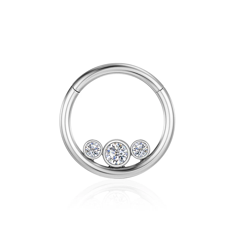 Titanium Septum Clicker Nose Ring with CZ Beads