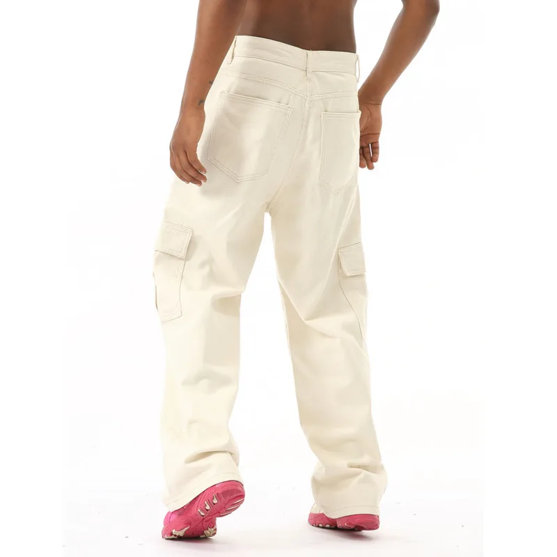 جينز رجالي موضة أربعة مواسم لعام 2025 عصري متعدد الاستخدامات بلون سادة وتصميم جيب كبير جينز عمل مستقيم فضفاض غير رسمي #4