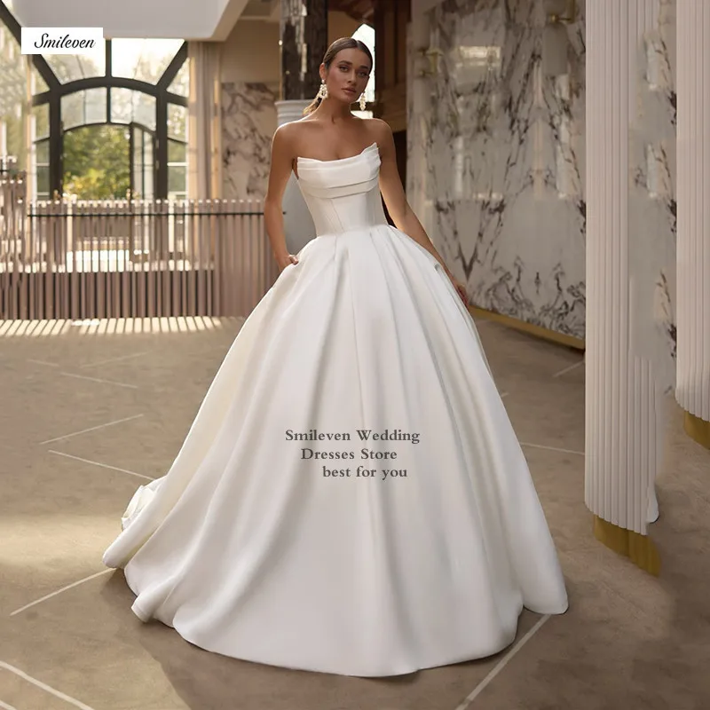 Suknie ślubne Smileven bez ramiączek, linia A, suknia balowa dla panny młodej, suknie ślubne księżniczki, szyte na miarę 2026