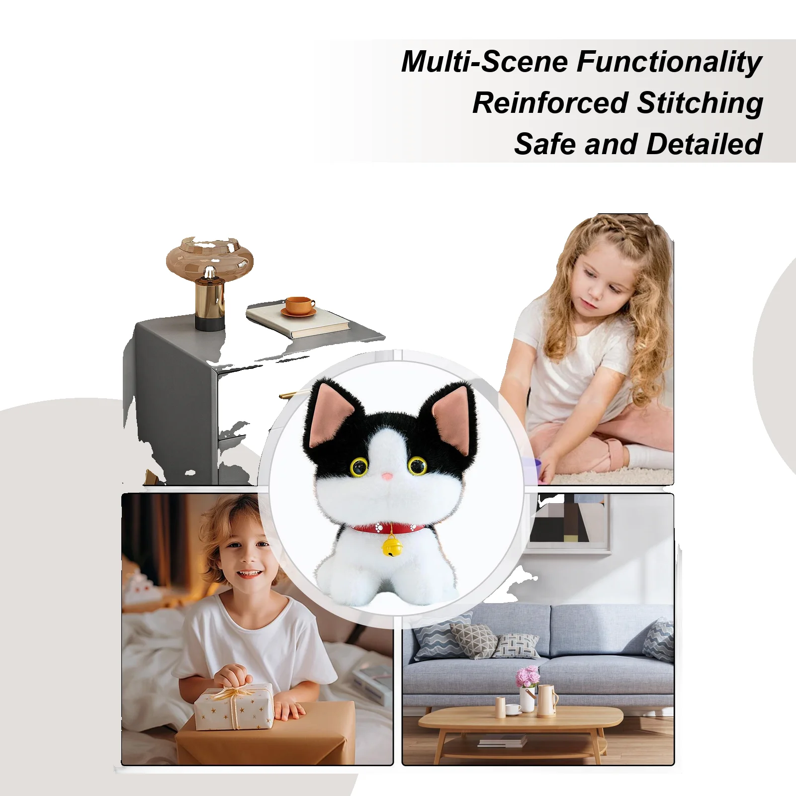 Stuffed Animal Cat Adorable Soft Cartoon Kitten With Bell Design Plush Cats For Kids Girls Boys Adult Pet Lover Christmas