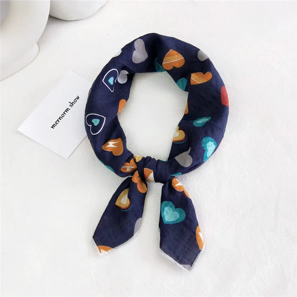 square headband Women 55cm Cotton Linen Small Square Scarf Casual Printed Scarves Girls Luxury Design Neck Tie bandana bulk