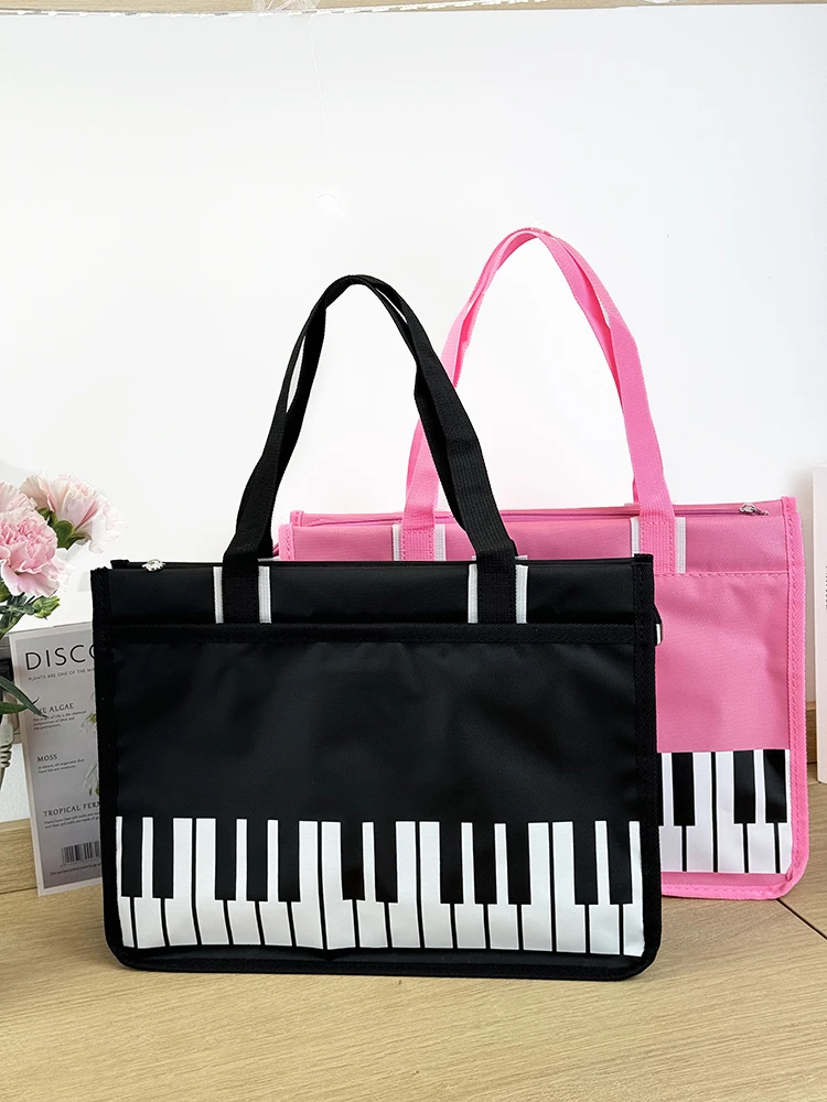 Large Capacity Piano Keyboard Pattern Shoulder Bag Waterproof Student Lesson Tutoring Handbag Double Zipper Casual Nylon Bag
