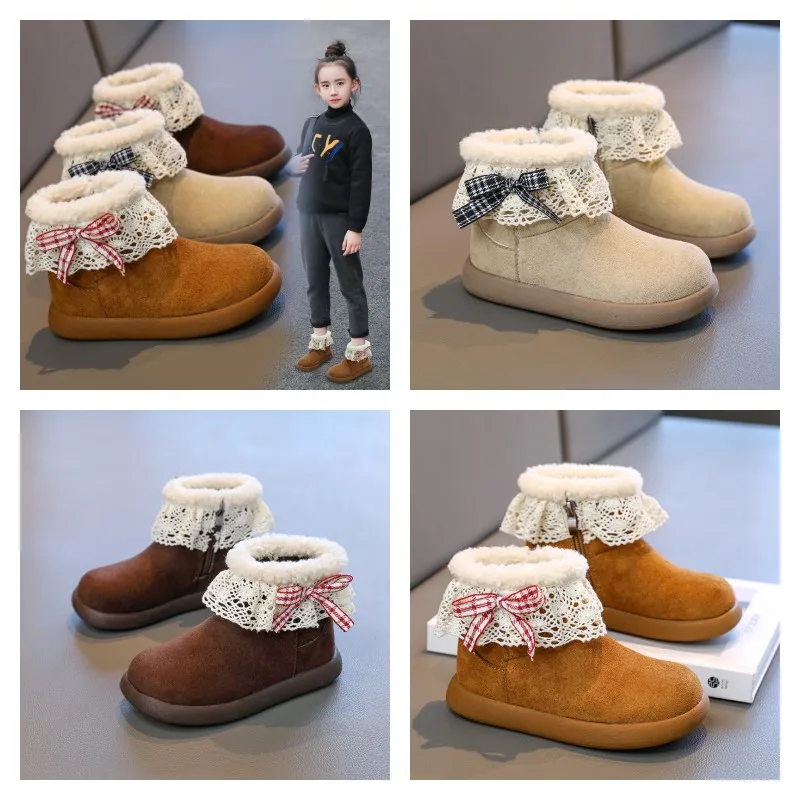 

Girls Cotton Boots 3-18 Years Old Yellow Padded Thickened Children's Cotton Shoes Khaki Fashionable Hundred Kids Short Boots