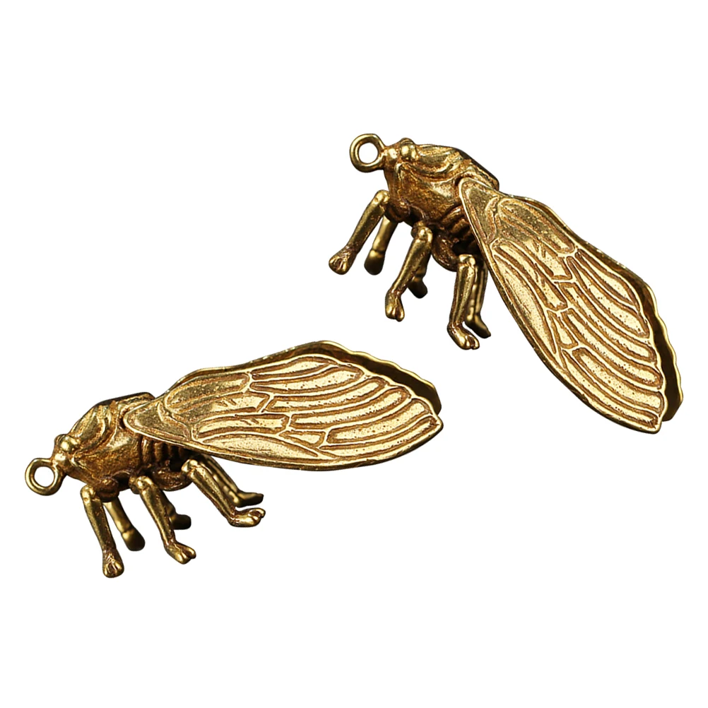 

2Pcs Cicada Keychain Pendants Small Brass Vintage DIY Crafts Accessories MultiFunction Durable Collection Decors