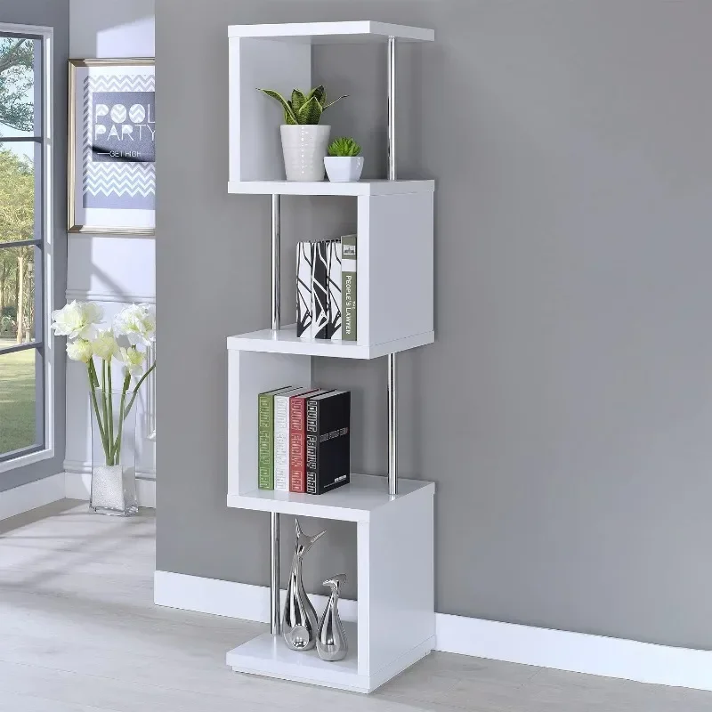 Coaster Home Furnishings Baxter 4-Shelf Bookcase White Chrome Book Shelf Rack Furniture 15.5