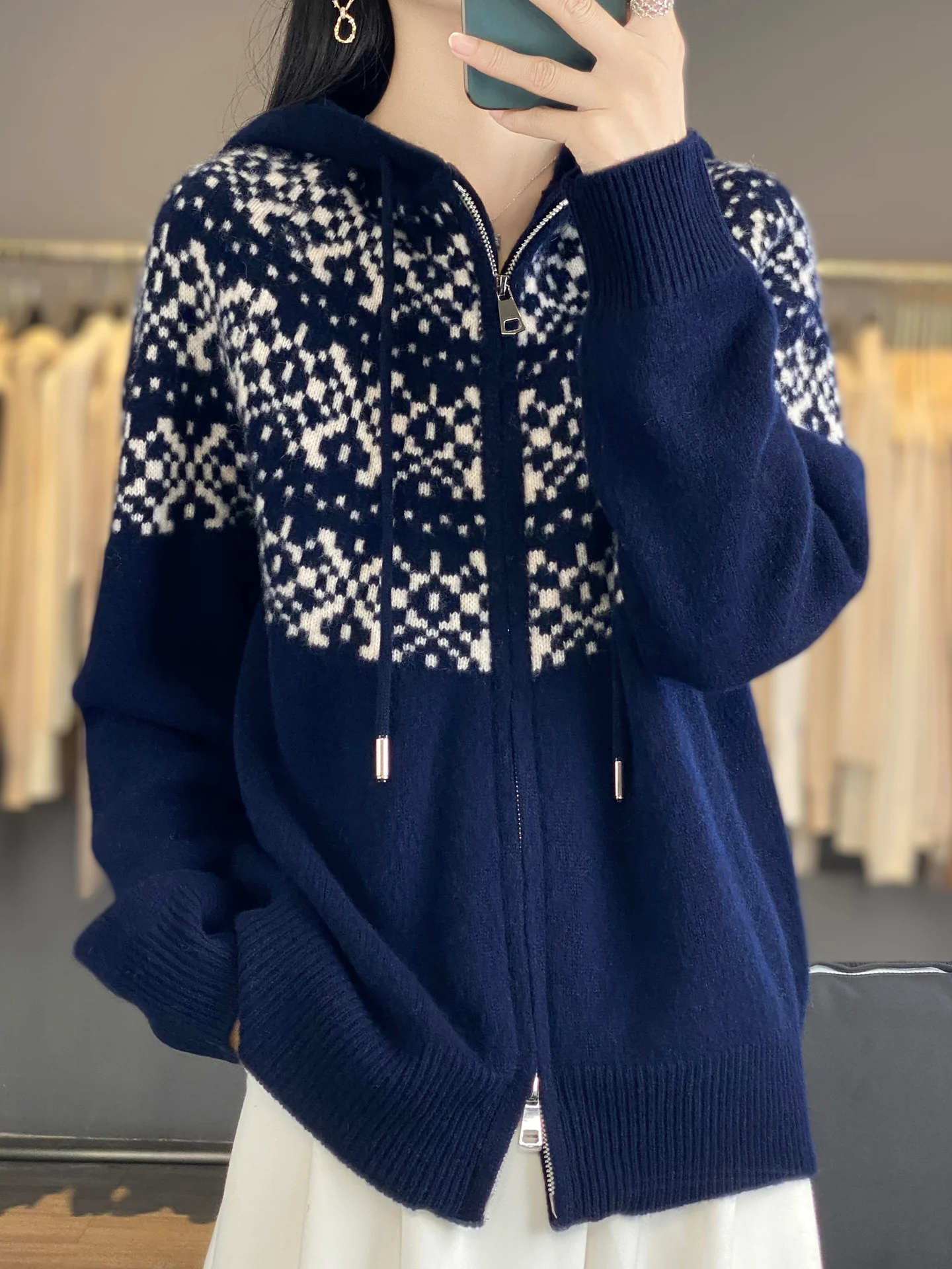 

Женский кардиган TLOML из 100% мериносовой шерсти с двойной молнией, узором Fair Isle, осенне-зимний, кашемировый трикотаж, повседневный, мягкий, утепленный топ