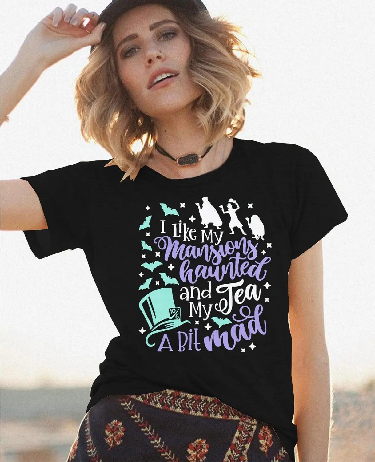 Beware of Hitch Hiking Ghost Shirt Women Funny Halloween Shirt Haunted Mansion Tshirt Hocus Pocus Fall Short Sleeve Top