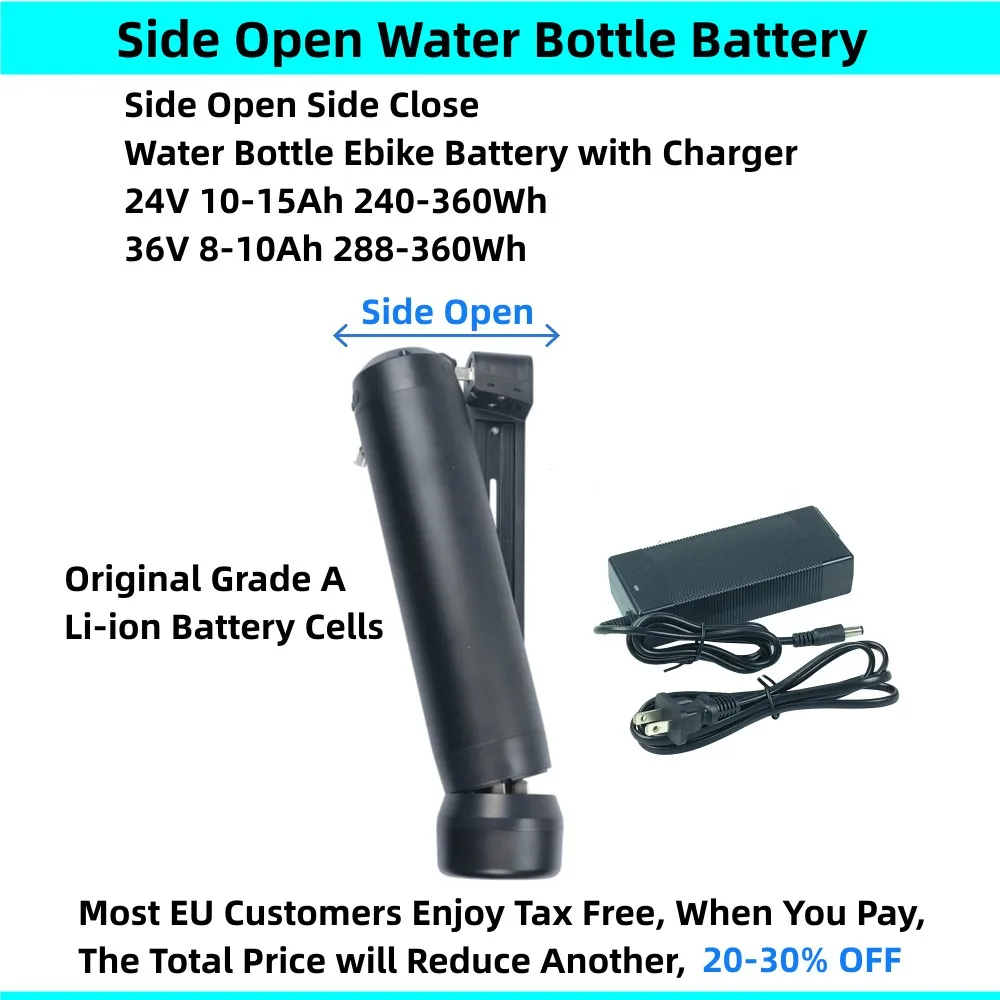 Side Open Water Bottle Dolphin Ebike Battery 36v 10Ah 9Ah 8.8Ah 8Ah 24V 10Ah 15Ah City Bike Commuter E-bike Battery with Charger