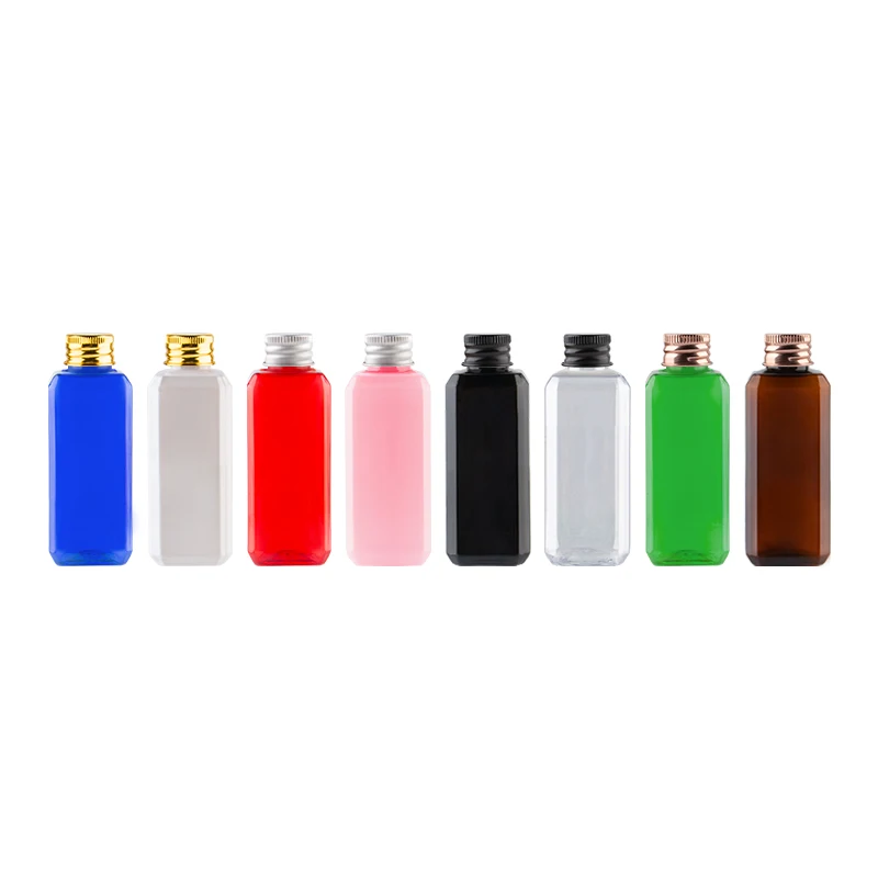 50ml 50pcs Empty Colored Plastic Small Containers With Gold Silver Bronze Black Aluminum Screw Caps Travel Bottle For Cosmetics