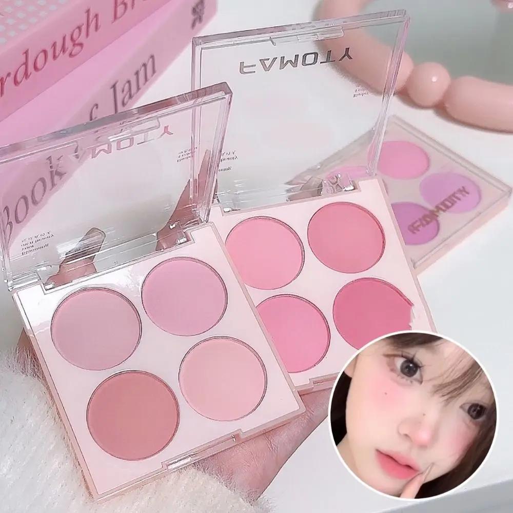 Langlebige 4-Farben-Rouge-Palette, Puder, kompakt, matt, Gesichtsnebel-Rouge, tragbar, niedrig gesättigtes Creme-Rouge-Make-up-Werkzeug