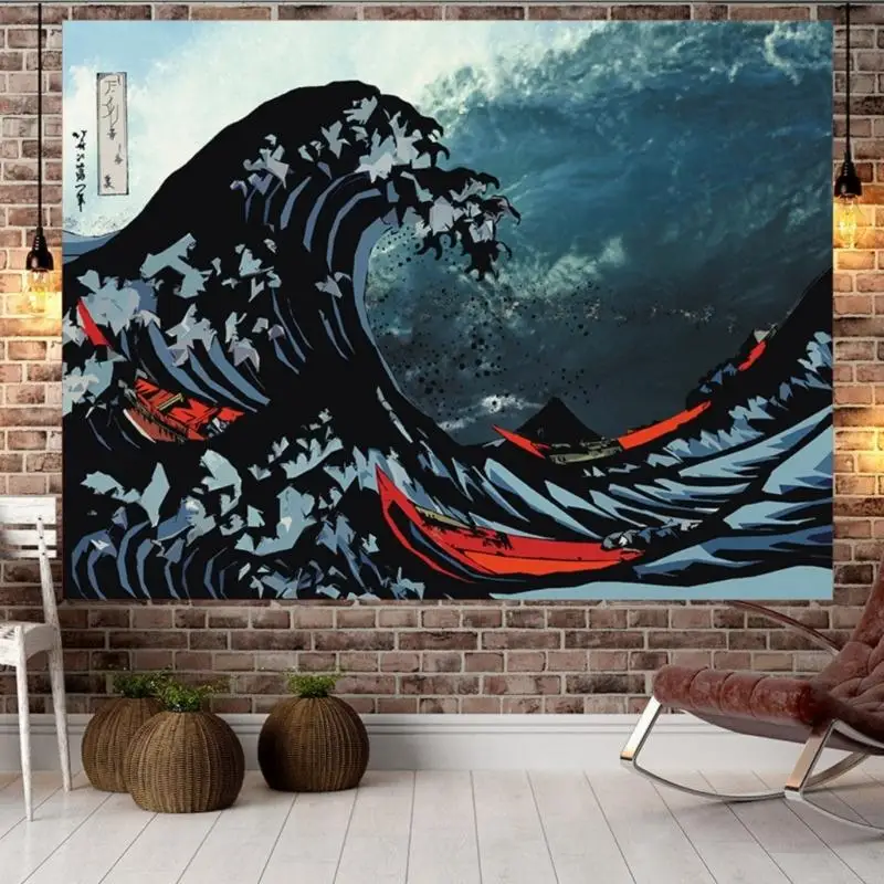 اليابانية موجات عظيمة الفن نسيج البوليستر تتلاشى مقاومة معلقة خلفية مناسبة للديكور الشقة والهدايا Y5GB