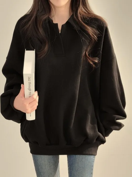 Sweat-shirt ample doublé de Fce pour femme, manteau, lanterne d'automne, sweat à capuche Sve, décontracté, confortable, coréen