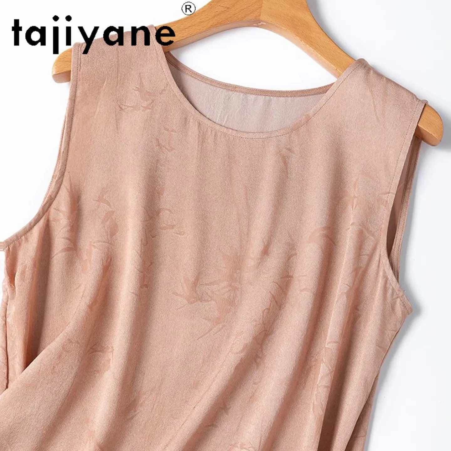 TAJIYANE 100% Mulberry Silk Women's Tanks Pink Jacquard Satin Vest O-Neck Sleeveless Summer Tops for Woman Clothing 2026 корсет