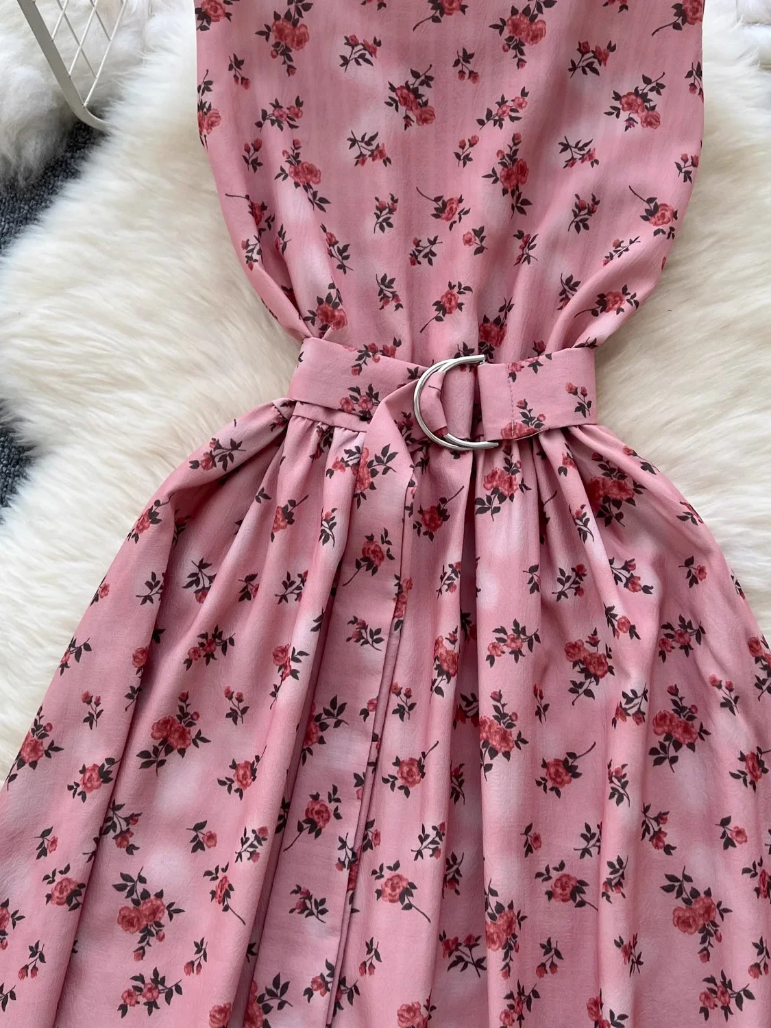 Summer Vintgae Women Floral Printed Long Dress Elegant Round Neck Sleeveless High Waist A-Line Casual Vestidos Female Robe New