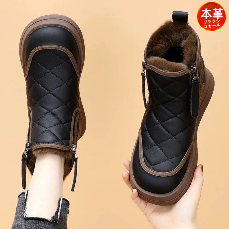 

Northeast Sle Women's Snow Boots Fur Lined Flat Bot Thiened Anti-Slip Warm Cotton oes ort Korean Version Faion B...