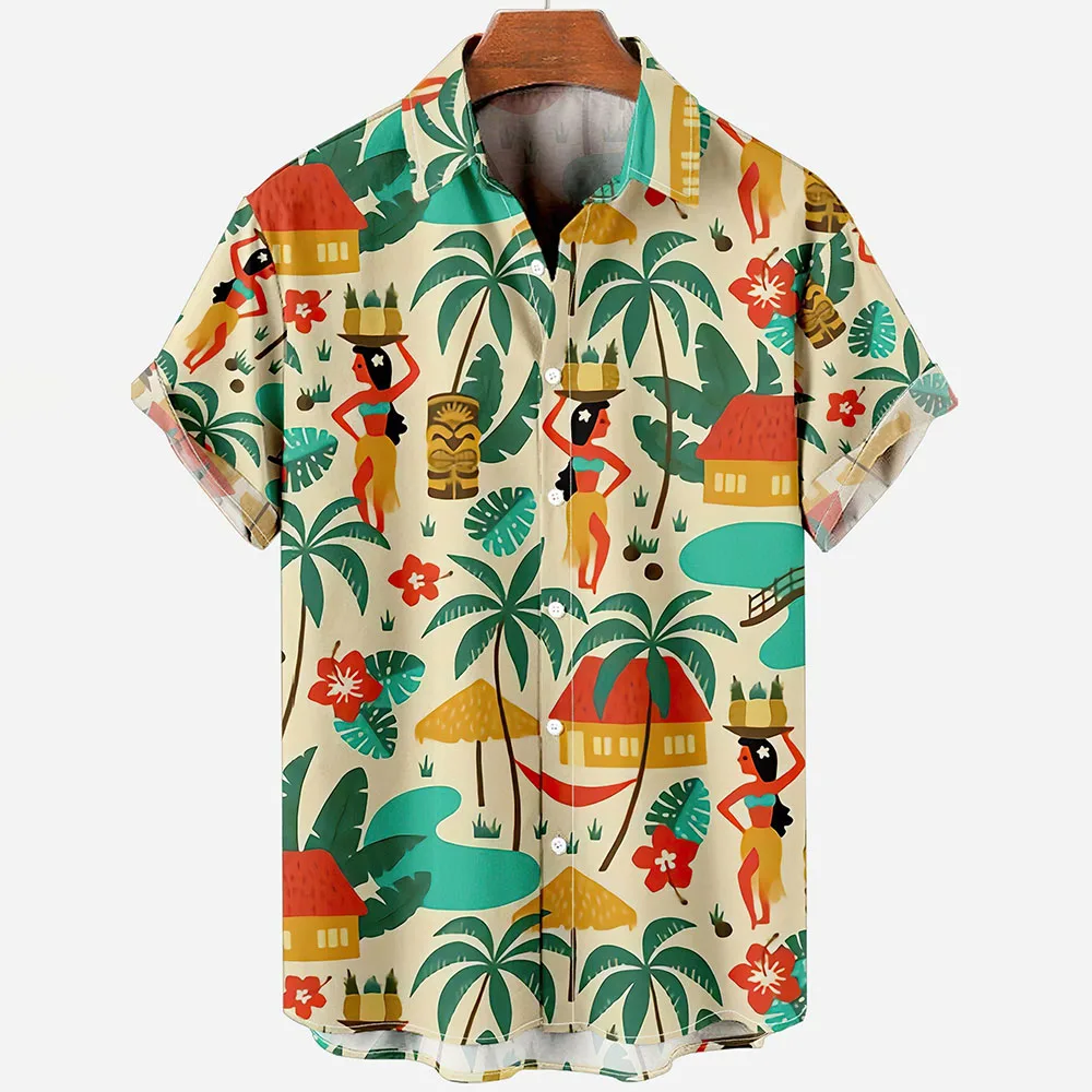 2022 Gaya Hawaii Longgar Bernapas Mode Retro 3d Pria Hawaii Kemeja Kasual Kemeja Pria Mode Longgar Lengan Pendek