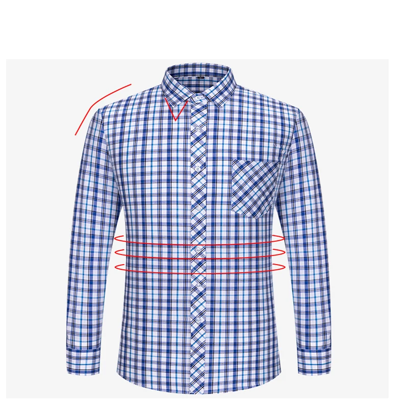 Men\'s Versatile Casual Plaid Oxford Cotton Shirt Front Chest Pocket Regular Fit Single-Breasted Button Thick Collar Dress Shirt