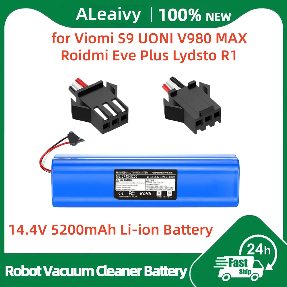 

14.4V 5200mAh Li-ion Battery for Proscenic M7 Pro M7 Max, Replacement for Viomi S9 UONI V980 MAX Roidmi Eve Plus Lydsto R1