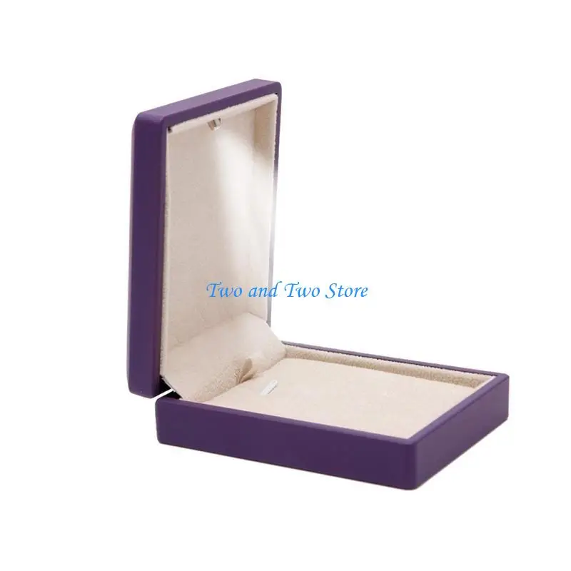 HX6F Luxury Ring Box Square Wedding Ring for Case Jewelry Gift Box with LED Light for Proposal Engagement Red Black Blue Purp