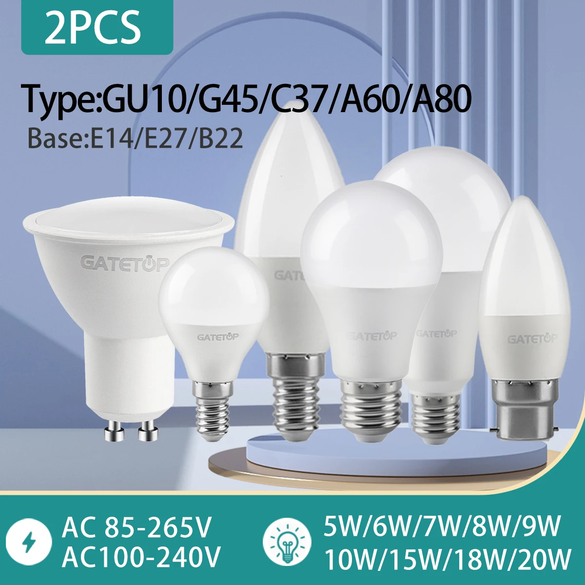 

2PCS Led Spotlight GU10 MR16 AC100-240V Downlight Bulb E27 E14 Spot GU5.3 GU10 Lamp Lighting Indoor Home Decoration Bombillas