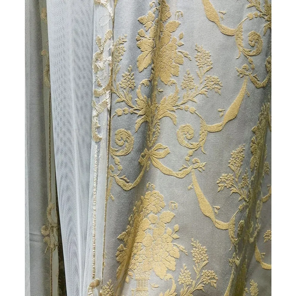 

Позолоченные жаккардовые серые золотые утолщенные шторы для гостиной, спальни, виллы, оконная ширма из бисера на заказ, французское окно, кружевной тюль