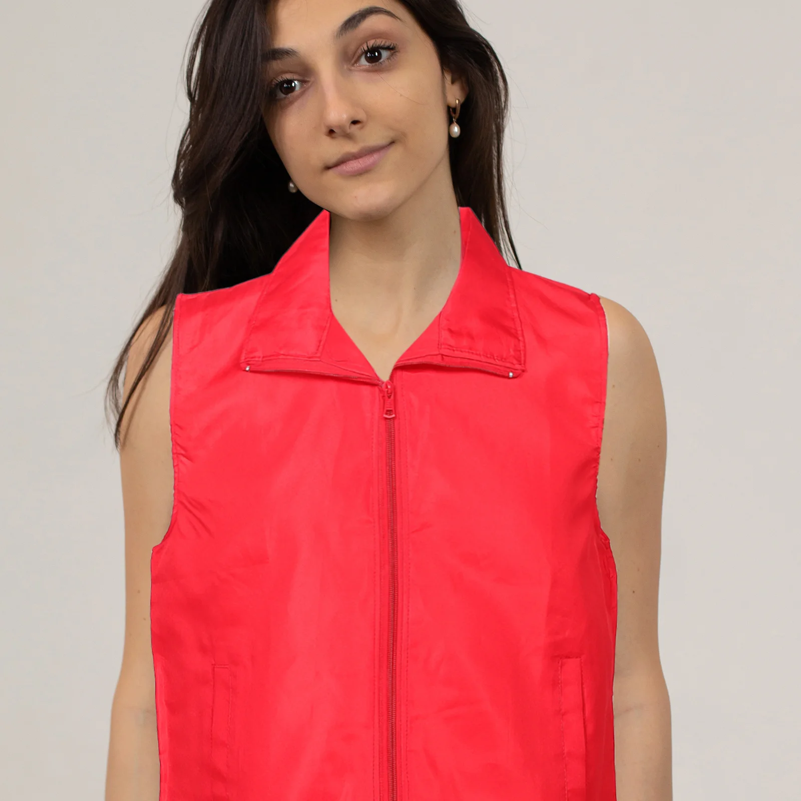 

Red Volunteer Vest Size L Sleeveless Workwear Uniform Supermarket Clerk Staff Waistcoat Utility Vest for Event Work