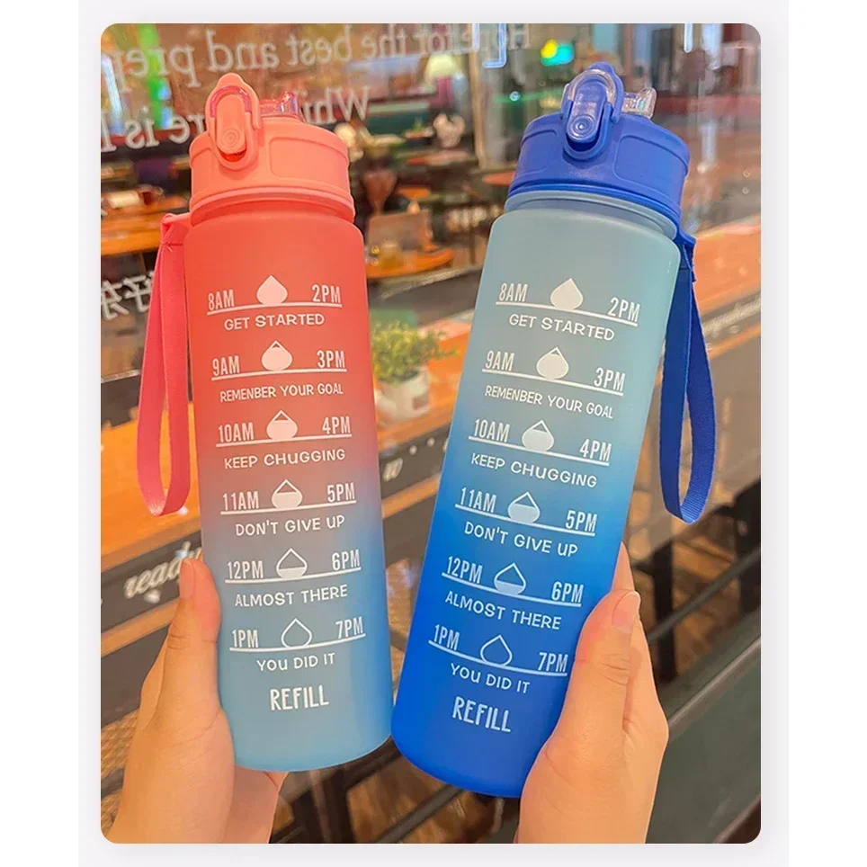 800ML Colorful Water Bottle Motivational Drinking Bottle Sports Water Bottle with Time Marker Portable Reusable Plastic Cups