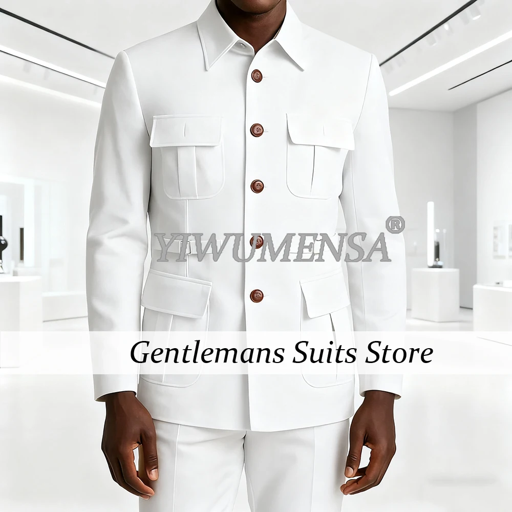 

Safari Style Suits Men For Wedding 2 Pieces Sets Customized Single Breasted Groom Tuxedos Man Formal Dinner Party Prom Blazers