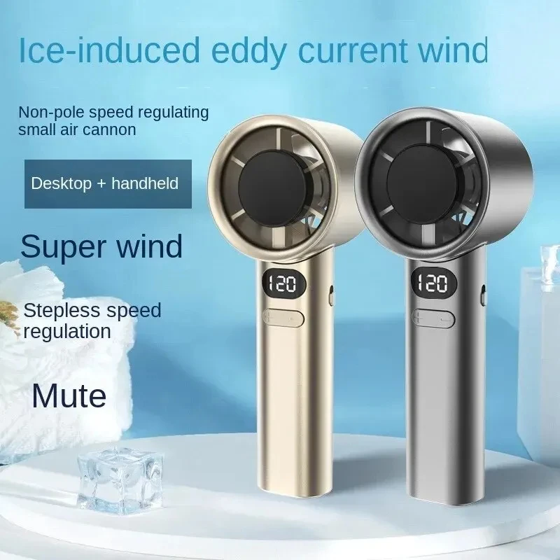 New 120th Speed Handheld Ice Coating Fan Digital Display Turbo Violent Wind Power Semiconductor 2000mah handheld fan usb fan image 2