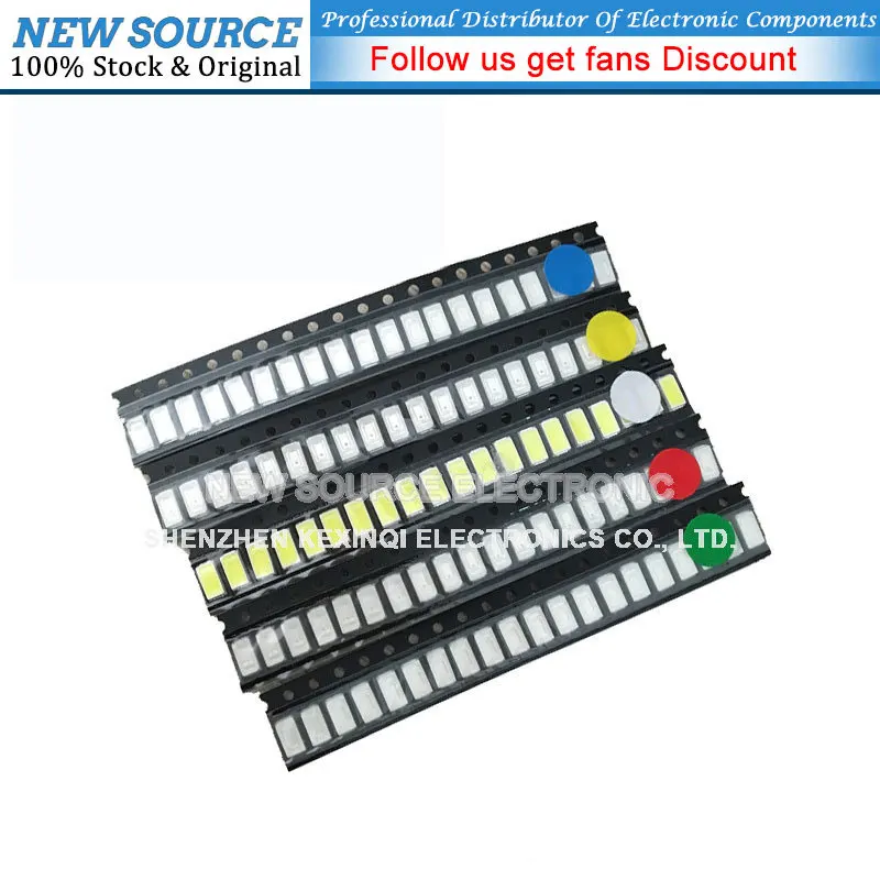 100pcs=5colors X 20pcs 5050 5730 1210 1206 0805 0603 LED Diode Assortment SMD LED Diode Kit Green RED White Blue Yellow