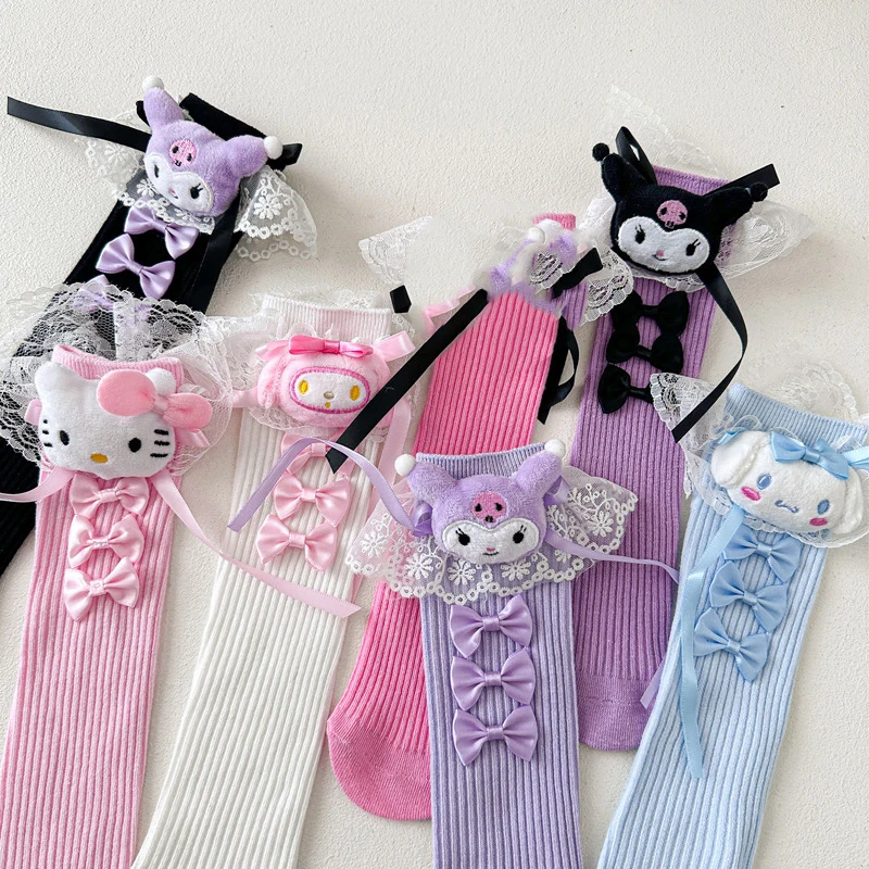 

Sanriou Sock My Melody, средние носки Cinnamoroll Kuromi Kawaii, детские носки с помпонами в стиле аниме, удобный дышащий подарок