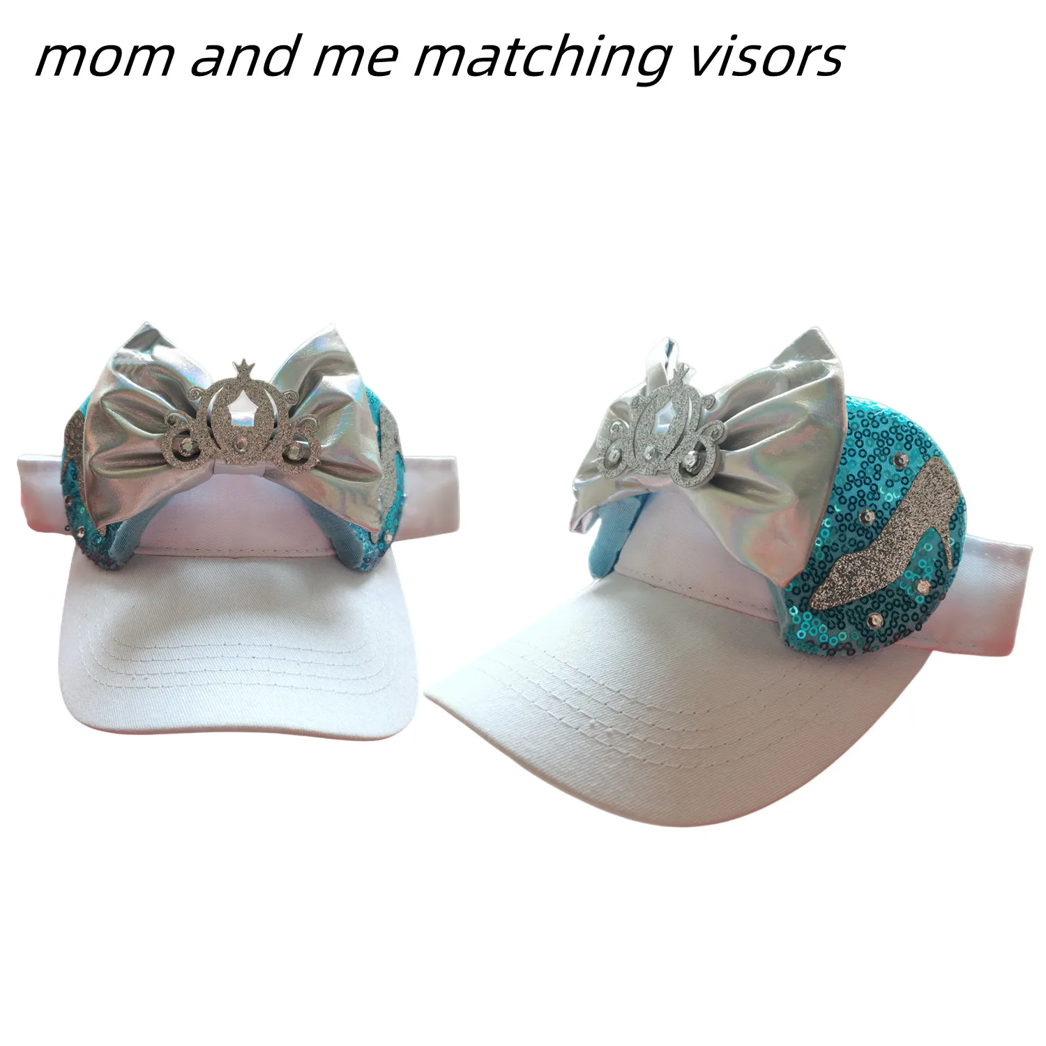 1pcs 2025 Glass Slipper Princess Inspired Girl Visor Sequin Floral Magical Trip Children Hat For Kid And Mom